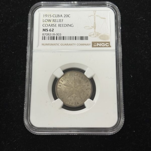 1915 Cuba 20 Centavos Low Relief Coarse NGC MS62
