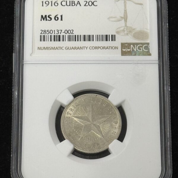 1916 Cuba 20 Centavos NGC MS61