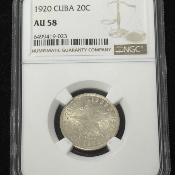 1920 Cuba 20 Centavos NGC AU58