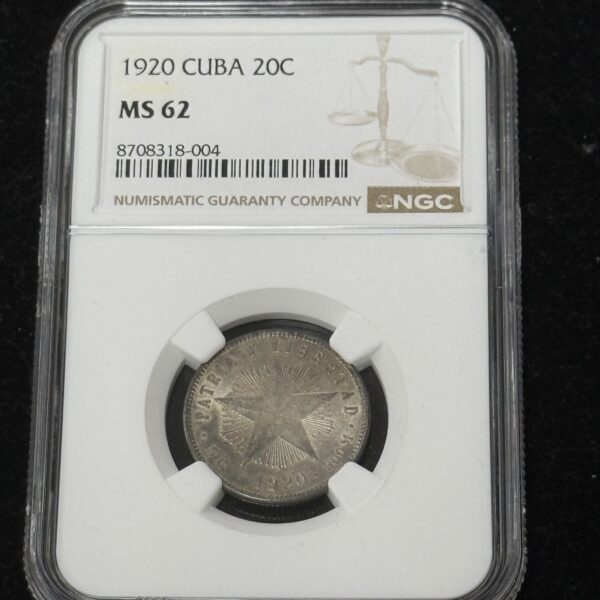 1920 Cuba 20 Centavos NGC MS62