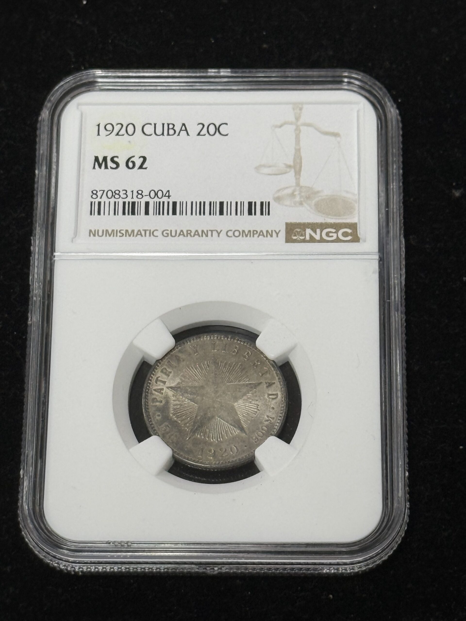 1920 Cuba 20 Centavos NGC MS62