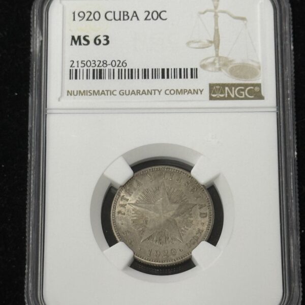 1920 Cuba 20 Centavos NGC MS63