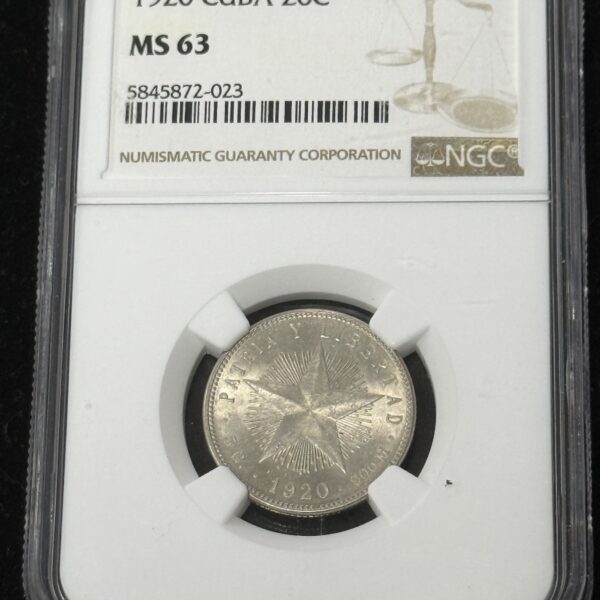 1920 Cuba 20 Centavos NGC MS63 Blast White