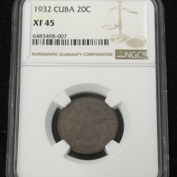 1932 Key Date Cuba 20 Centavos NGC XF45