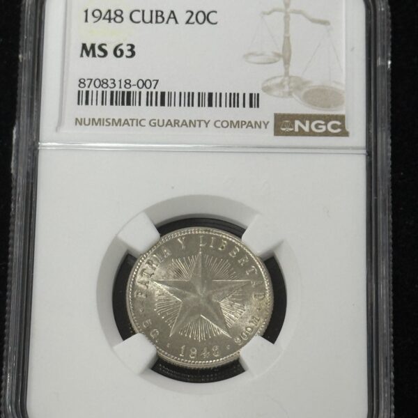 1948 Cuba 20 Centavos NGC MS63