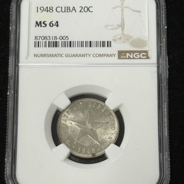 1948 Cuba 20 Centavos NGC MS64