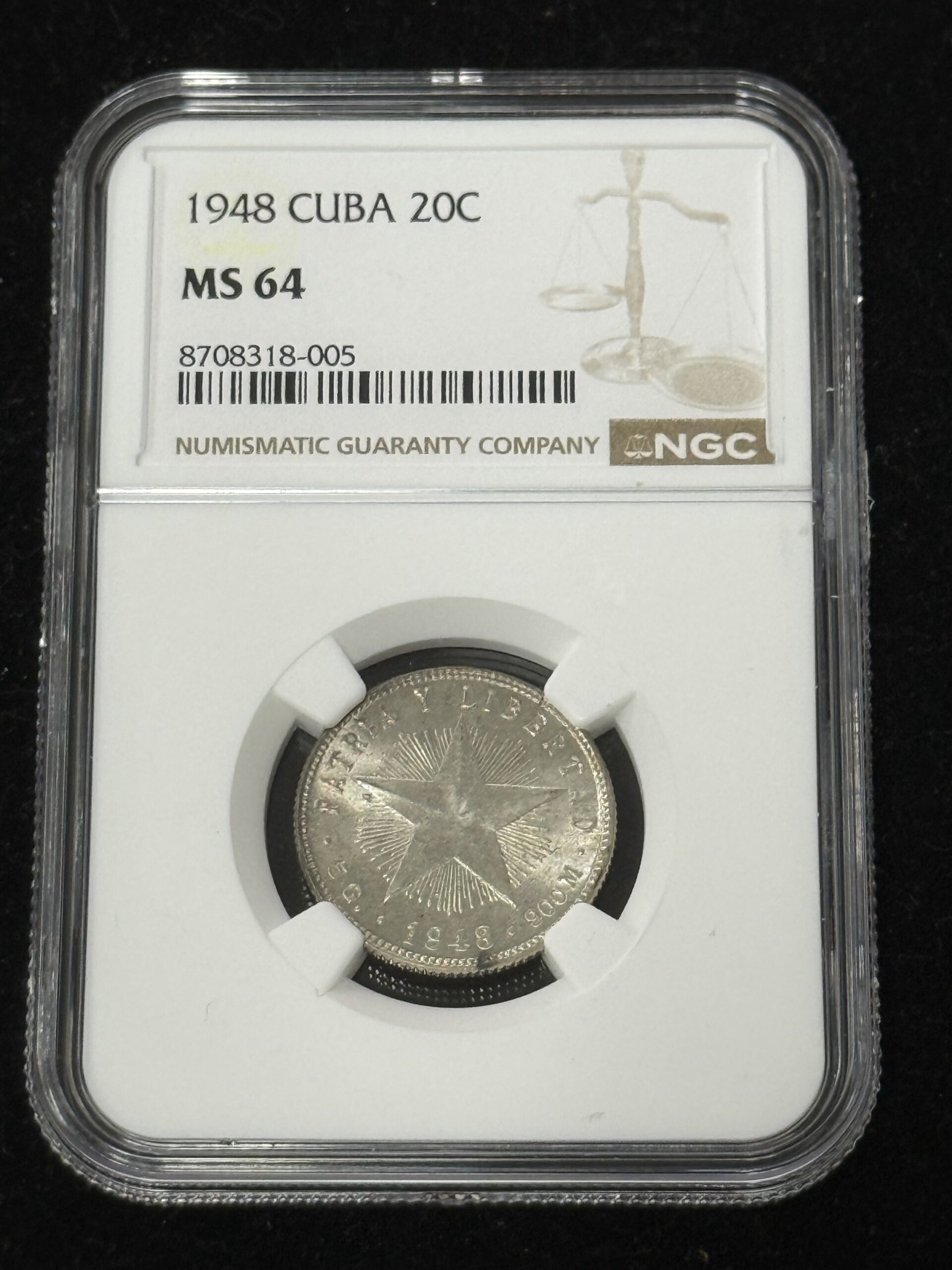 1948 Cuba 20 Centavos NGC MS64