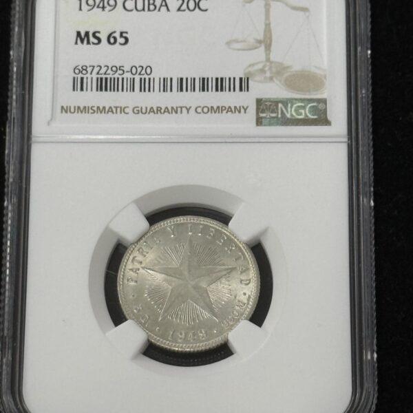 1949 Cuba 20 Centavos NGC MS65