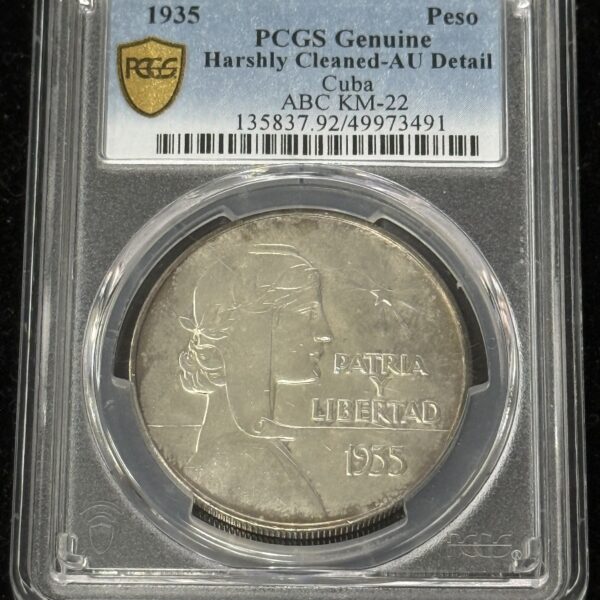 1935 Cuba ABC Peso PCGS AU Detail Harsh Clean