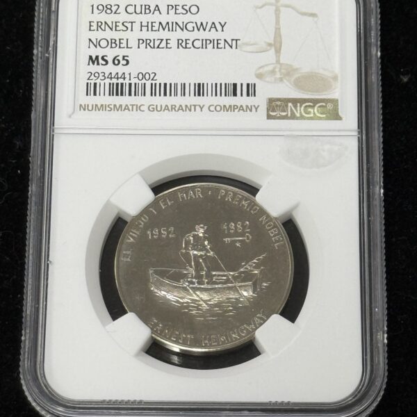 1982 Cuba Peso Ernest Hemingway Peso NGC MS65