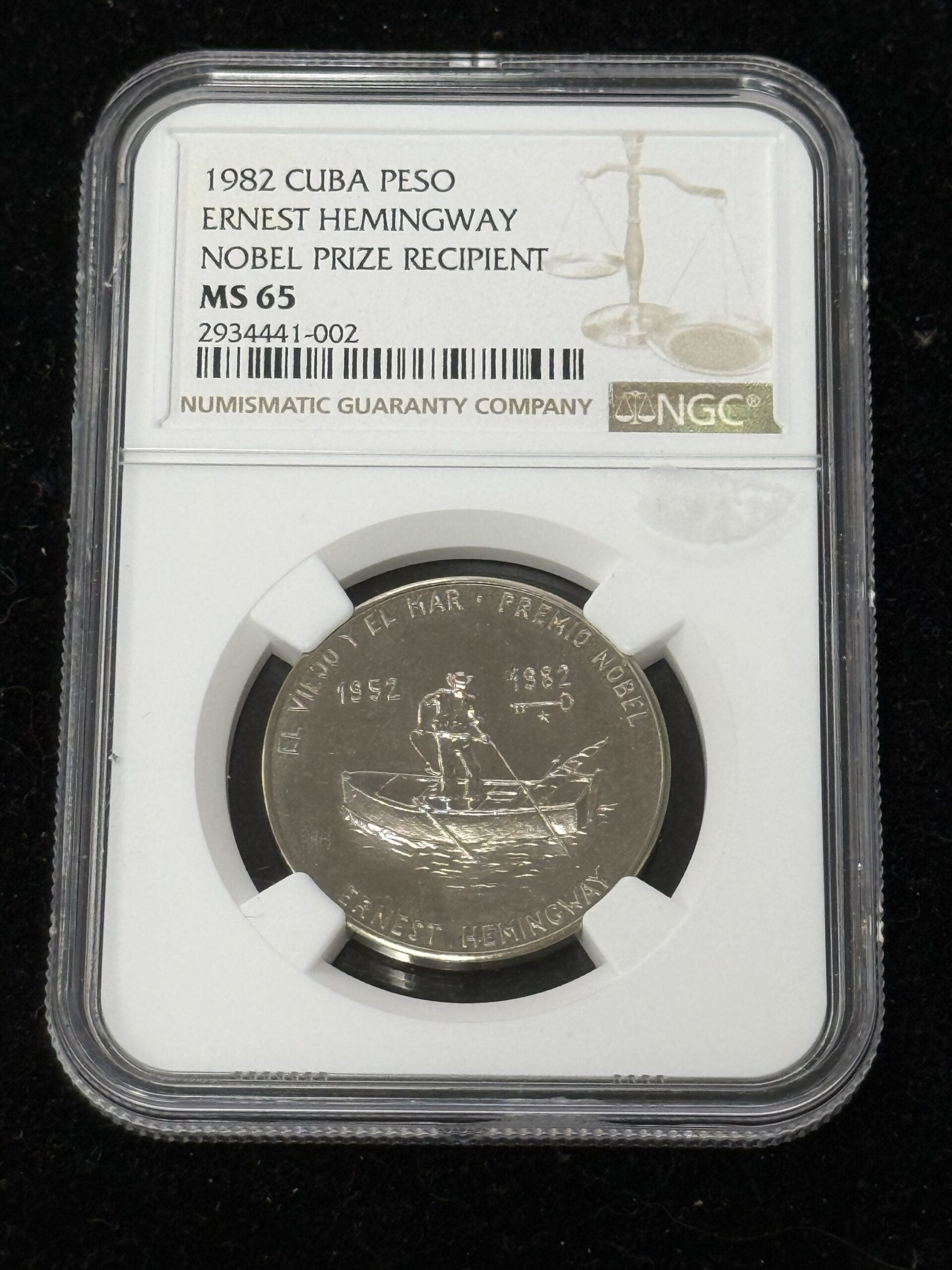 1982 Cuba Peso Ernest Hemingway Peso NGC MS65