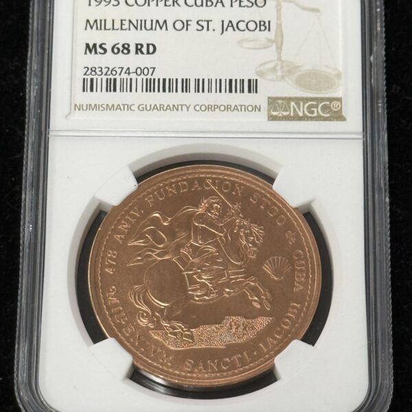 1993 Cuba Copper Peso St Jacobi NGC MS68