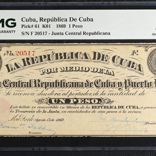 1869 Junta Republic of Cuba 1 Peso PMG 55