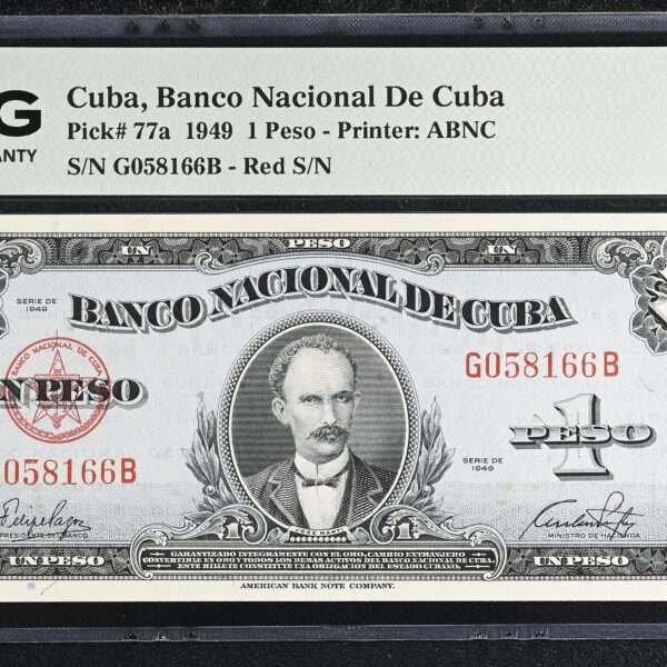 1949 Banco Nacional Cuba 1 Peso PMG 55 EPQ