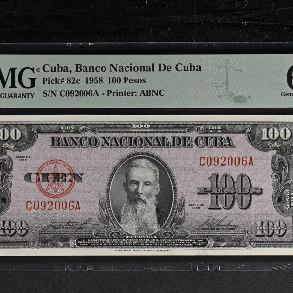 1958 Banco Nacional Cuba 100 Pesos PMG 65 EPQ