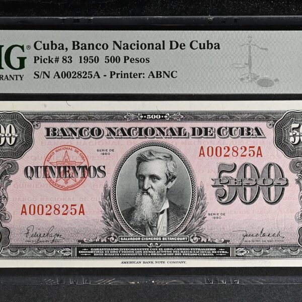 1950 Banco Nacional Cuba 500 Pesos  PMG 66 EPQ
