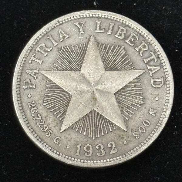 1932 Silver Cuba Star Peso XF