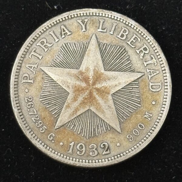 1932 Silver Cuba Star Peso AU