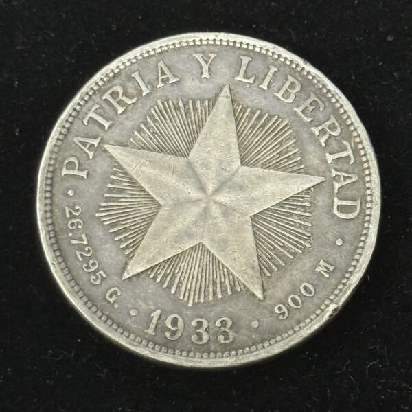 1933 Silver Cuba Star Peso XF