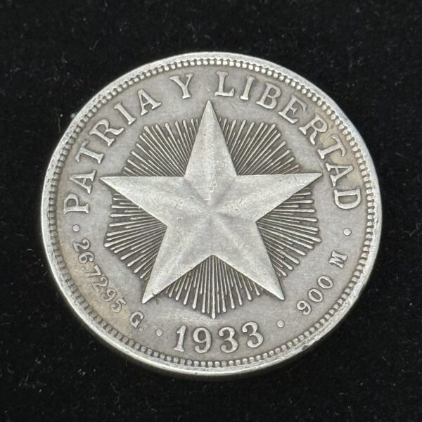 1933 Silver Cuba Star Peso XF