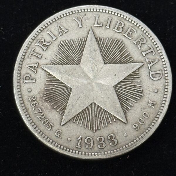 1933 Silver Cuba Star Peso XF