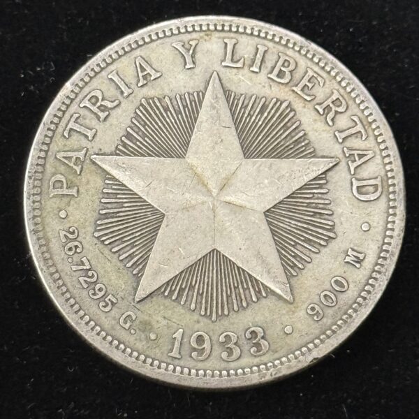 1933 Silver Cuba Star Peso XF