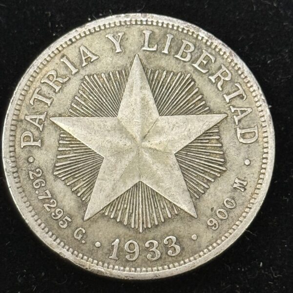 1933 Silver Cuba Star Peso XF
