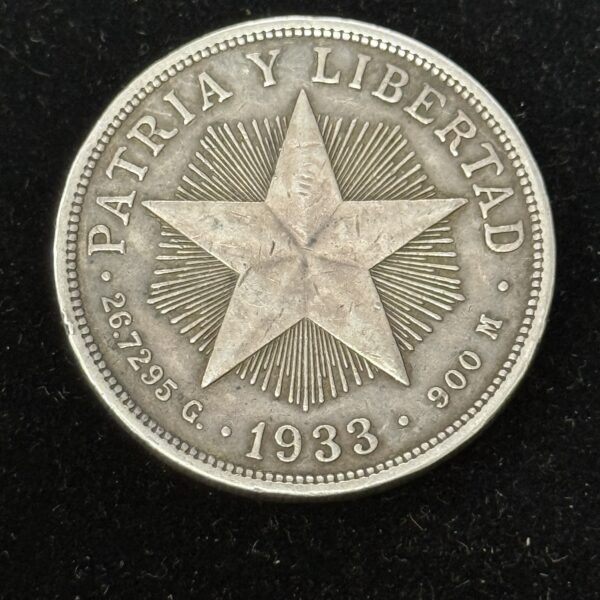1933 Silver Cuba Star Peso XF