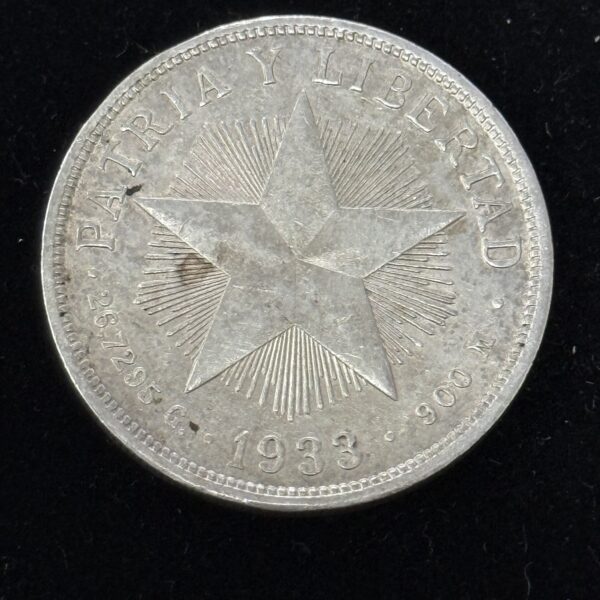 1933 Silver Cuba Star Peso XF