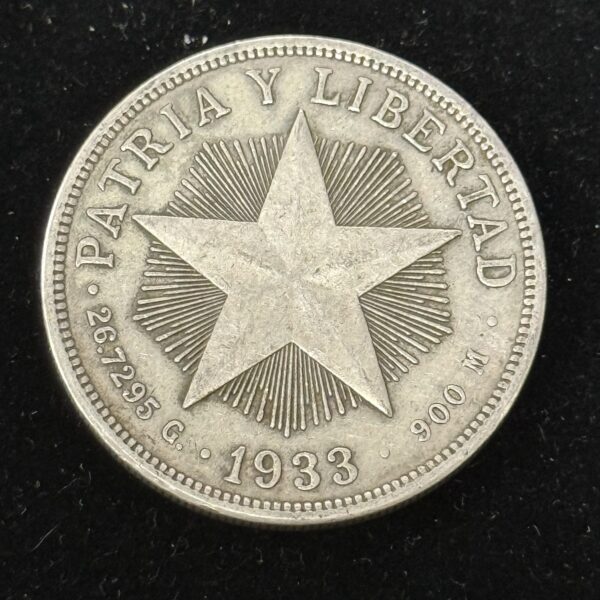 1933 Silver Cuba Star Peso AU