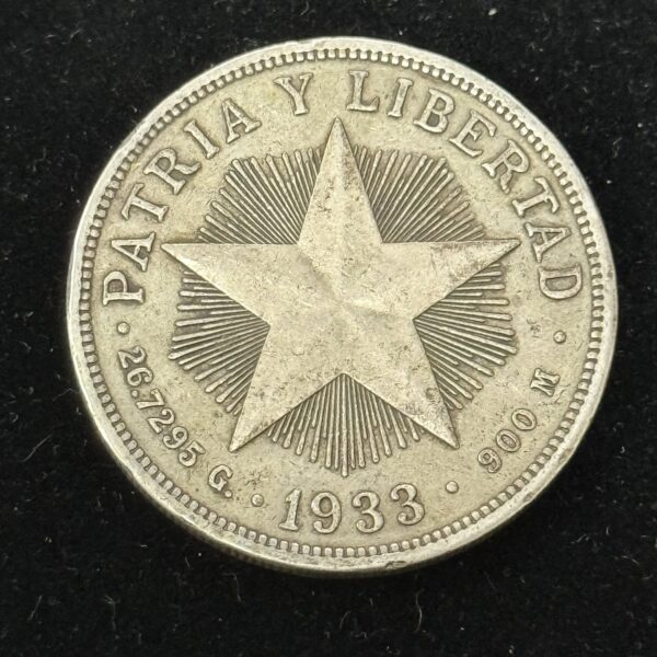1933 Silver Cuba Star Peso AU