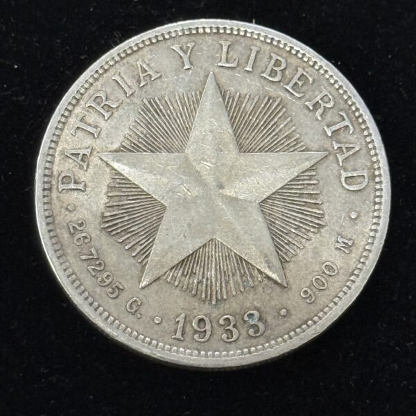 1933 Silver Cuba Star Peso AU