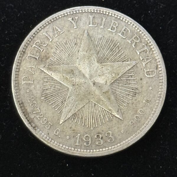 1933 Silver Cuba Star Peso AU