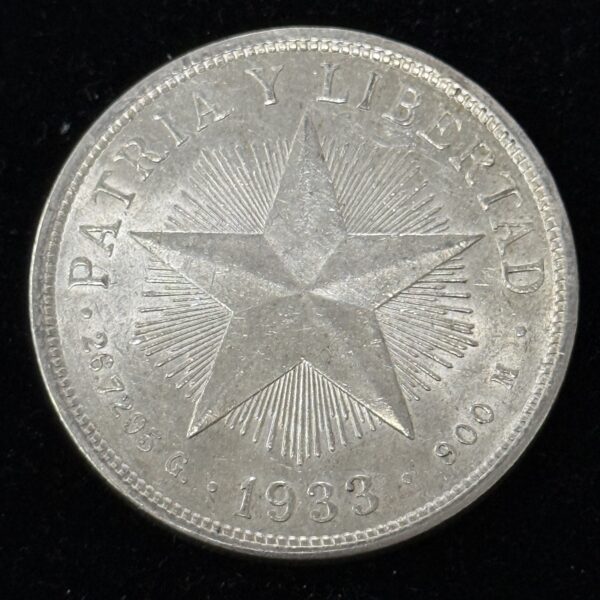 1933 Silver Cuba Star Peso UNC
