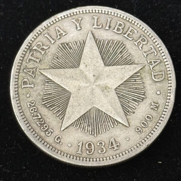 1934 Silver Cuba Star Peso XF