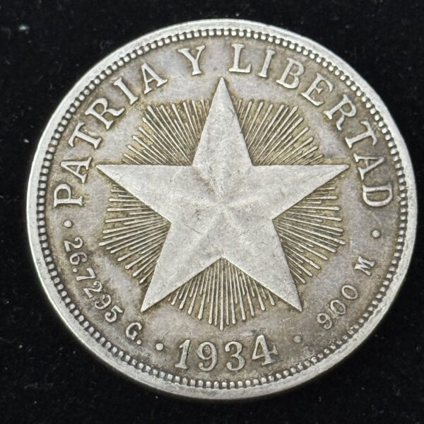 1934 Silver Cuba Star Peso XF