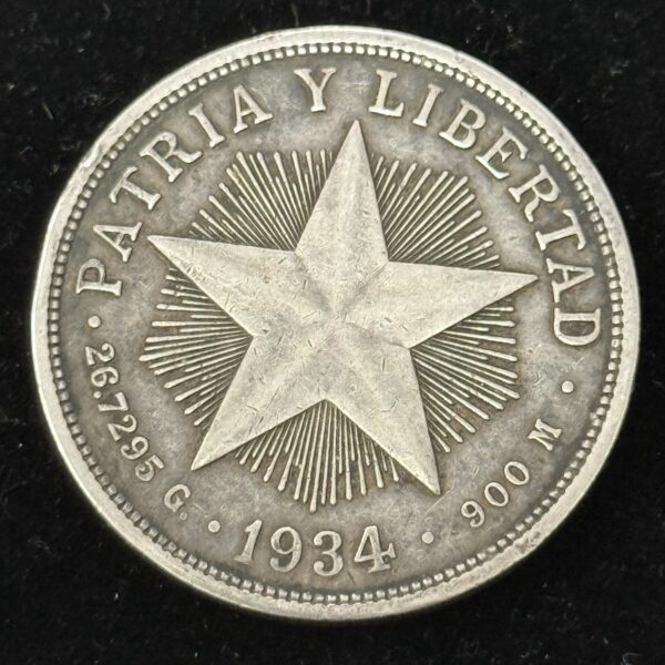 1934 Silver Cuba Star Peso XF
