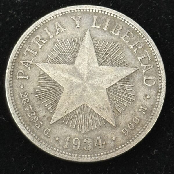1934 Silver Cuba Star Peso AU