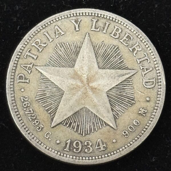 1934 Silver Cuba Star Peso AU