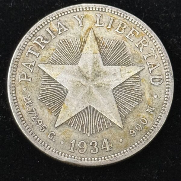 1934 Silver Cuba Star Peso AU