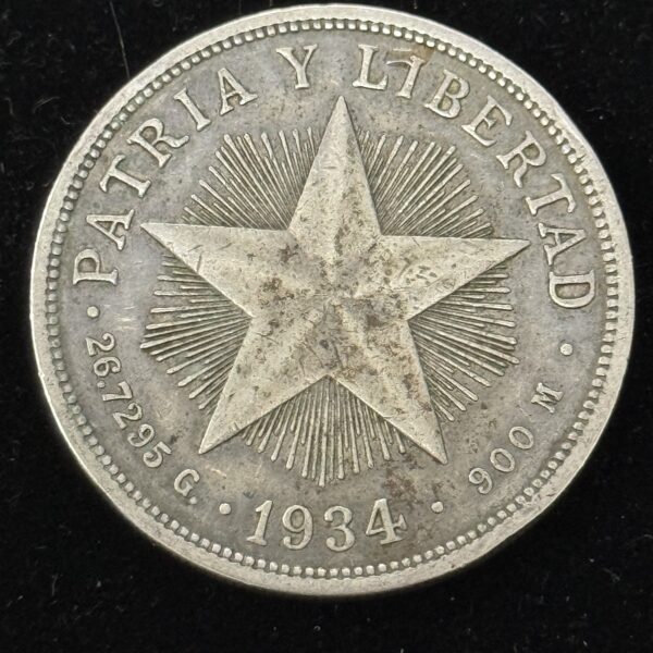 1934 Silver Cuba Star Peso AU