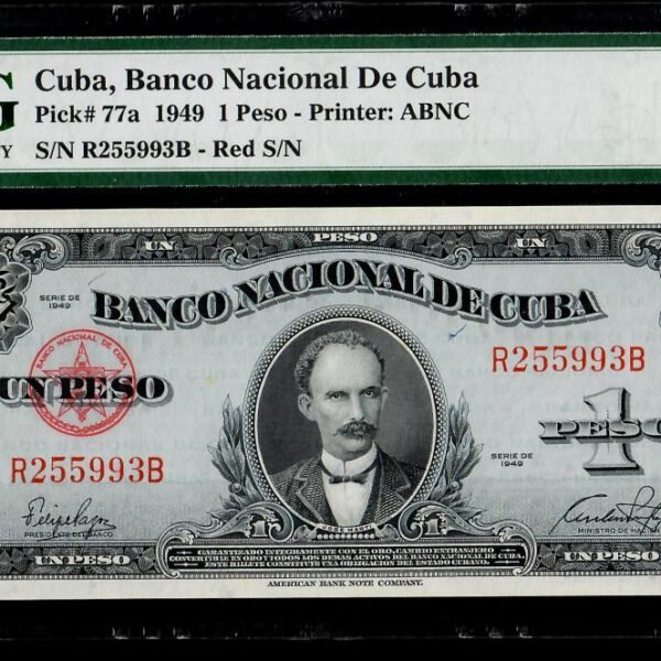 1949 Banco Nacional Cuba 1 Peso PMG 64