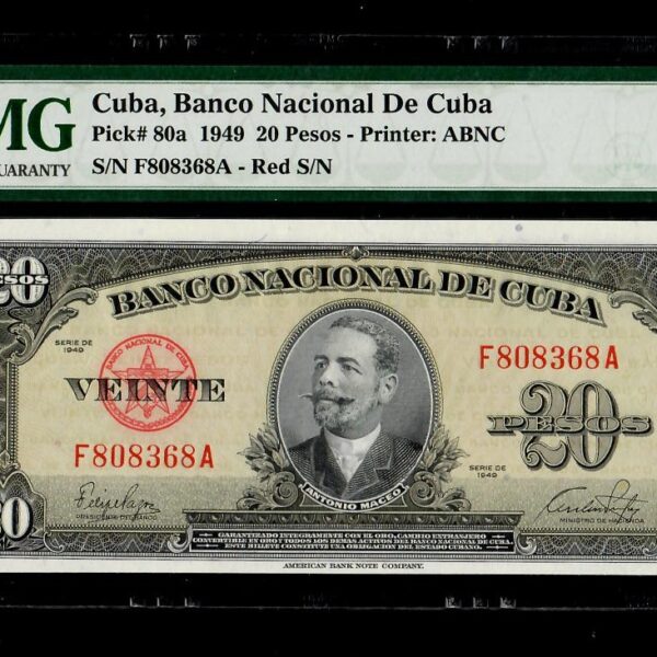 1949 Banco Nacional Cuba 20 Pesos  PMG 65 EPQ