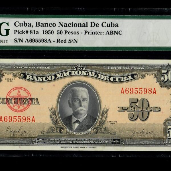 1950 Banco Nacional Cuba 50 Pesos  PMG 65 EPQ