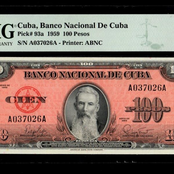 1959 Banco Nacional Cuba 100 Pesos  PMG 67 EPQ