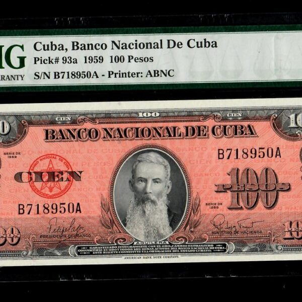 1959 Banco Nacional Cuba 100 Pesos PMG 65 EPQ