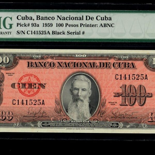 1959 Banco Nacional Cuba 100 Pesos  PMG 67 EPQ