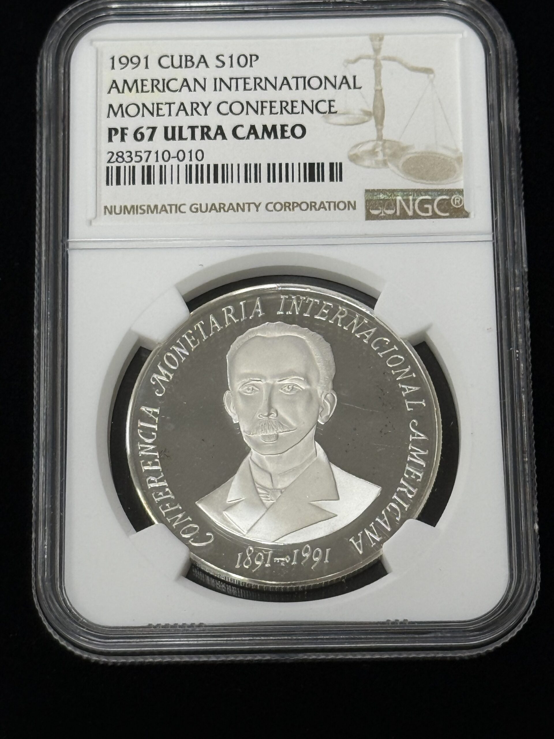 1991 Cuba Silver 10 Pesos Marti AIMC NGC PF67 UC