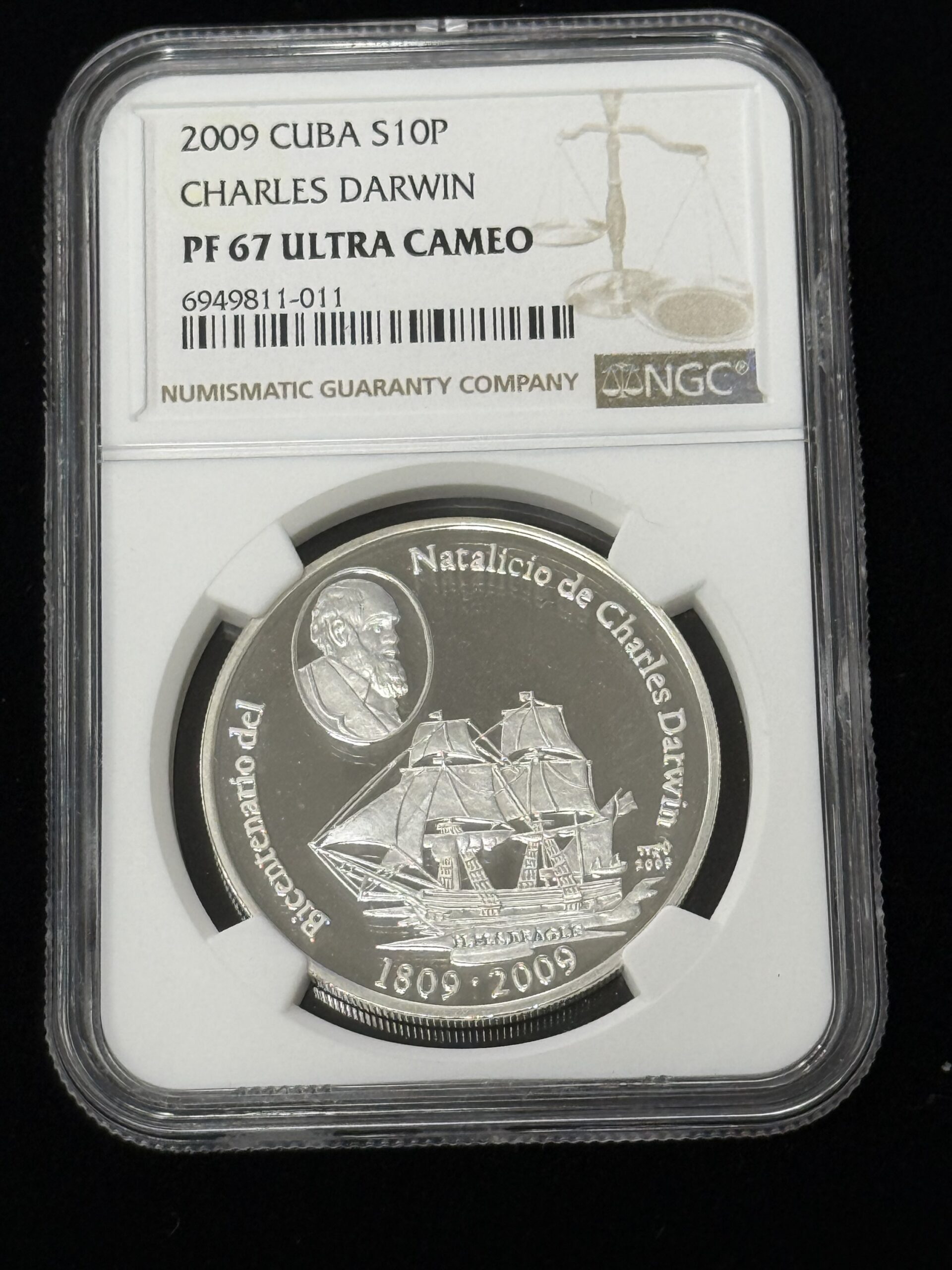 2009 Cuba 10 Pesos Charles Darwin NGC PF69 UC