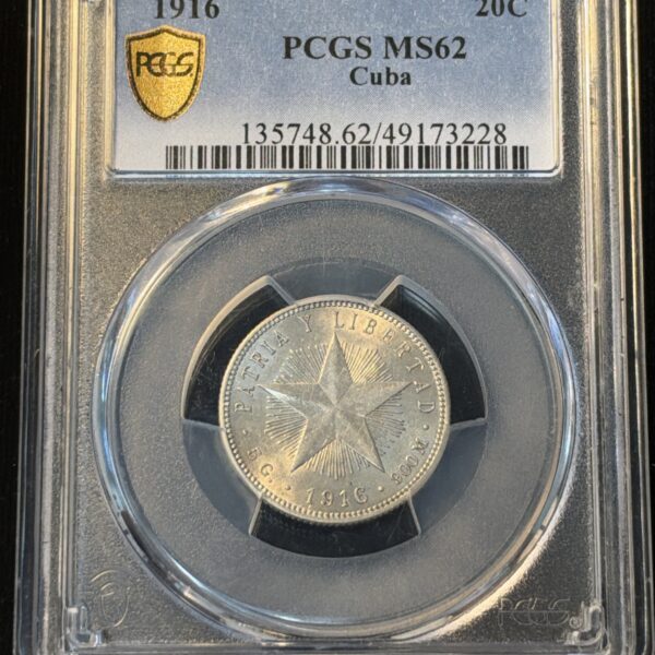 1916 Cuba 20 Centavos MS62 PCGS